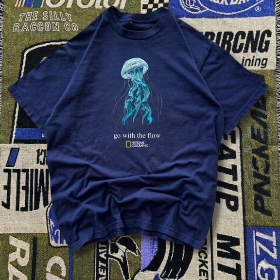 National Geographic jellyfish T-Shirt ,Go With The Flow Nature Graphic Vintage Unisex T-Shirt