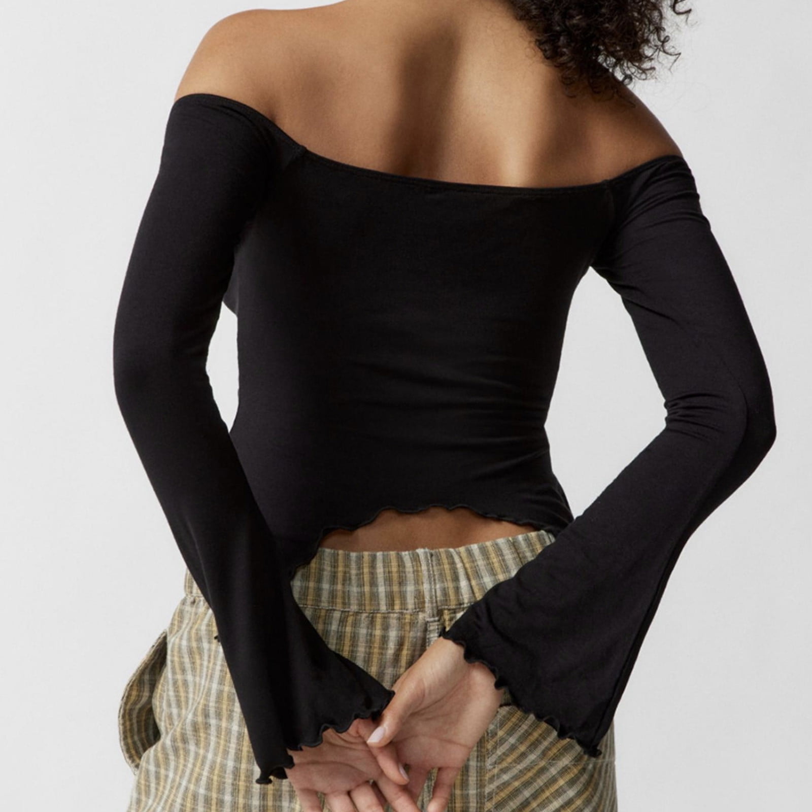 Women's Long Sleeve Off Shoulder Drawstring Ruffled Slim Fit