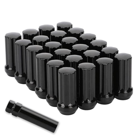Richeer M14x1.5 Lug Nuts for Silverado Suburban Sierra 1500 Escalade Tahoe Traverse Yukon, 24pcs 14x1.5 Black Lug Nuts Long Extended XL 7 Spline with Socket Key for 6 Lug Aftermarket Wheels