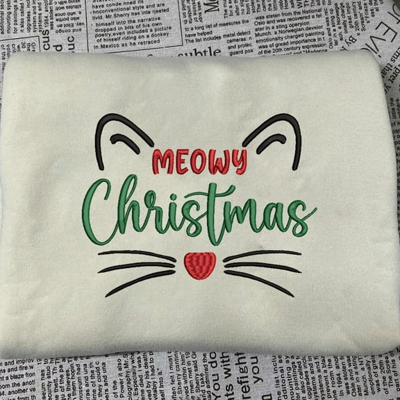 Meowy Christmas Embroidered Unisex T-shirt Sweatshirt Hoodie, Cat Christmas Shirt, Cat Lover Christmas, Kitten Christmas, Cat Mom Christmas.