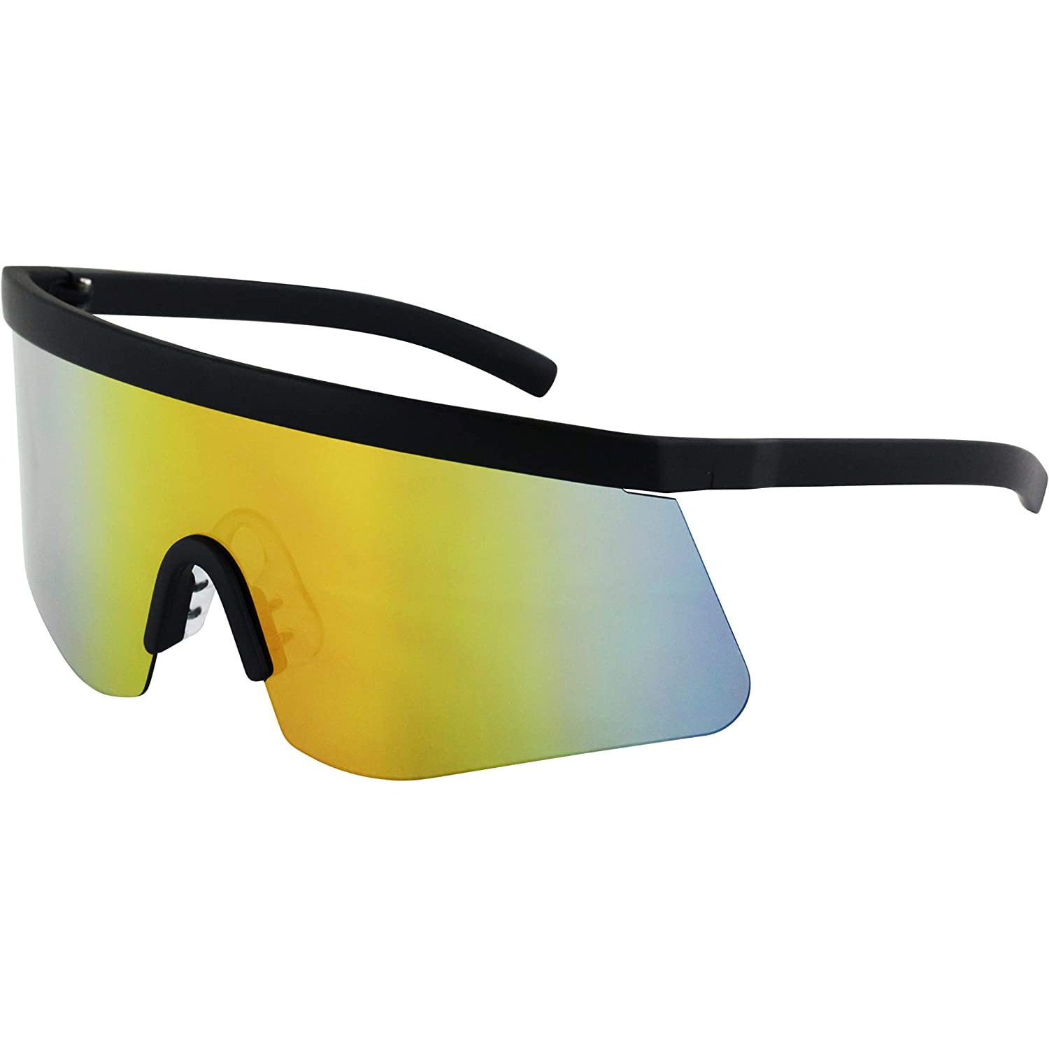 Oversized Super Shield Rainbow Mirrored Lens Semi Rimless Style