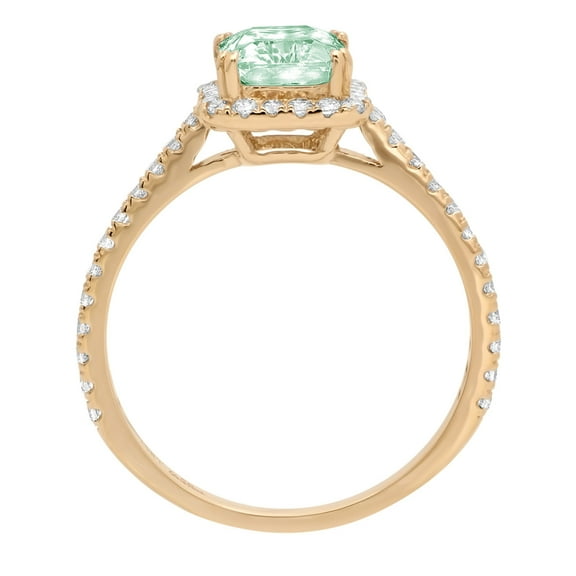 1.86 ct Emerald Cut Simulated Green Diamond Solitaire with Accents Engagement Ring for Women in 18K Yellow Gold
