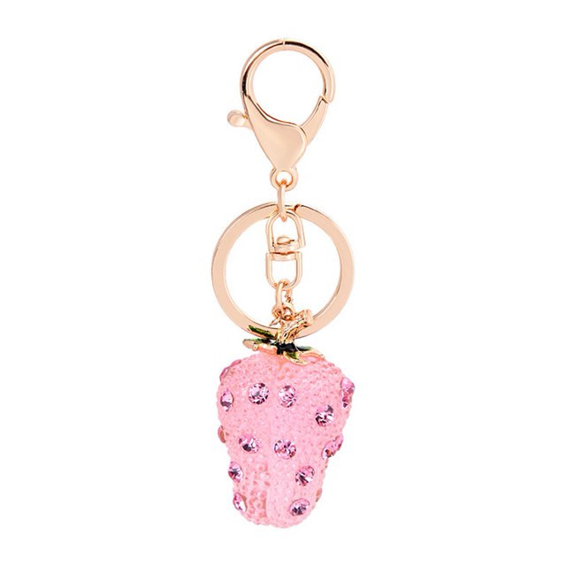 Colgante de resina y accesorio para bolso, llavero con dije de fresa rosa
