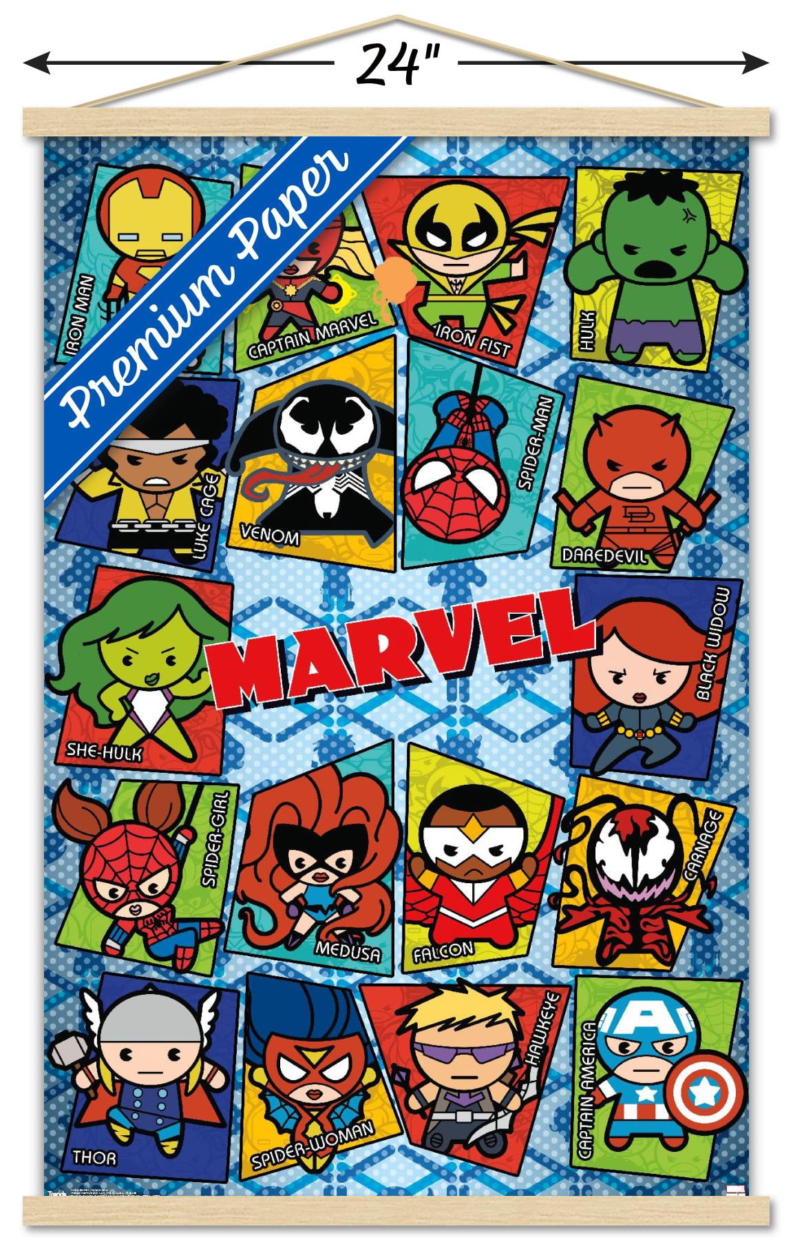 Marvel Comics - Kawaii Grid Wall Poster with Wooden Magnetic Frame, 22.375" x 34"