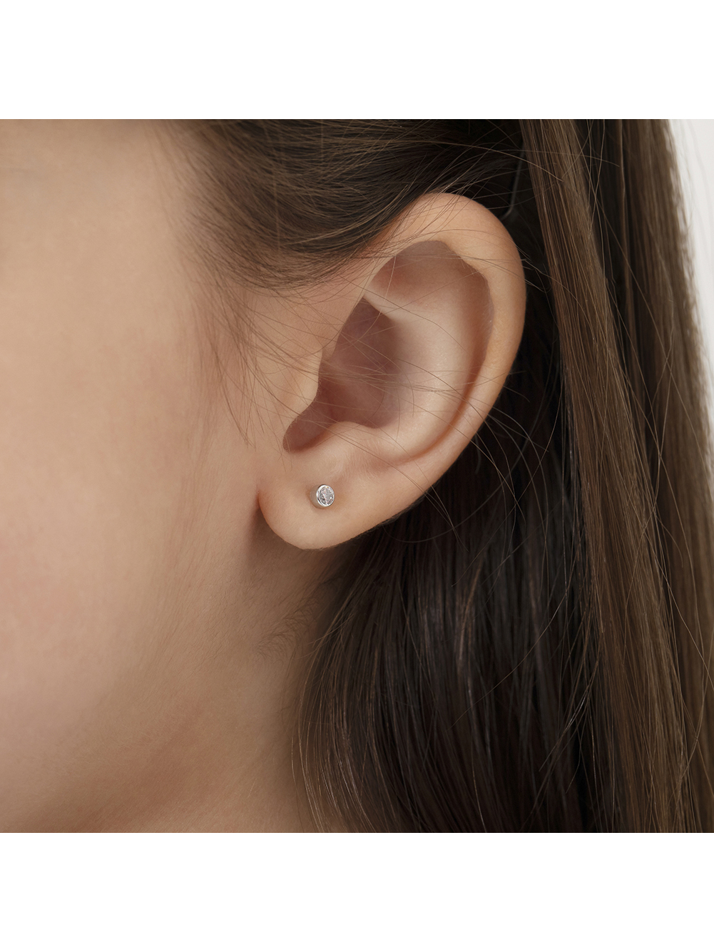 Bezel Set Simulated Diamond Toddler Screw Back Earrings 14k White Gold