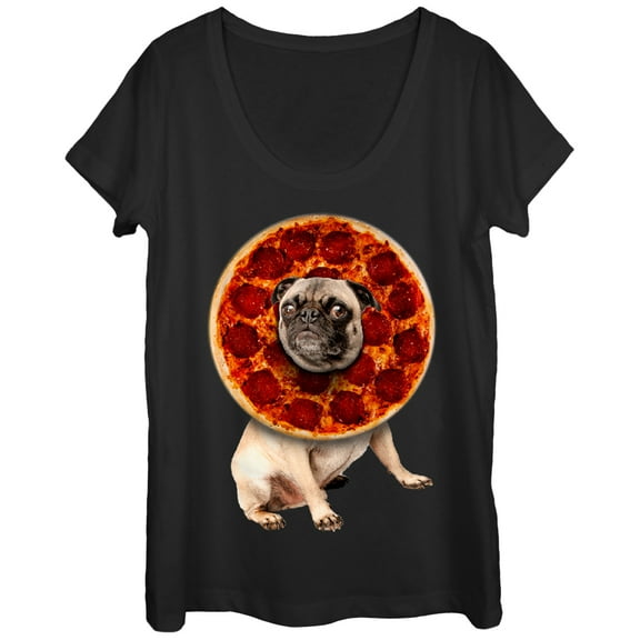 Women's Lost Gods Pepperoni Pizza Pug Scoop Neck Black X Large