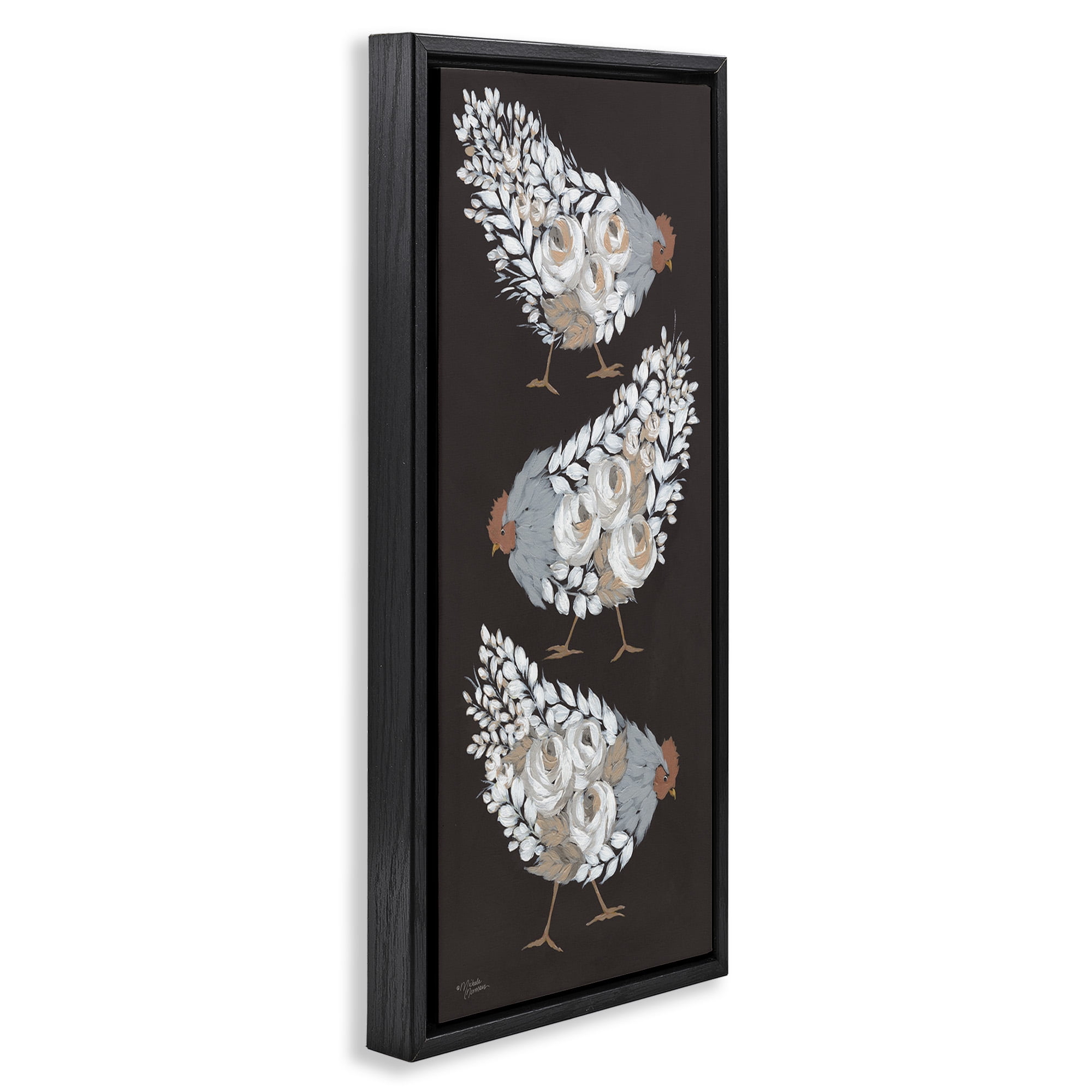 Stupell Industries Abstract Floral Body Hens Animals & Insects Painting Black Floater Framed Canvas Art Print Wall Art, 11 x 25