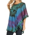thumbnail image 3 of Sakkas Sunia Tie Dye Caftan Sleeve Blouse | Cover Up - Royal Blue - One Size, 3 of 5