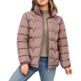 thumbnail image 2 of Women's Stand Collar Puffer Jacket, Plus Size Lightweight Quilted Winter Coat, Full Zip Casual Jacket, Oversized Warm Coat, Everyday Outerwear Coffee XXXL, 2 of 8