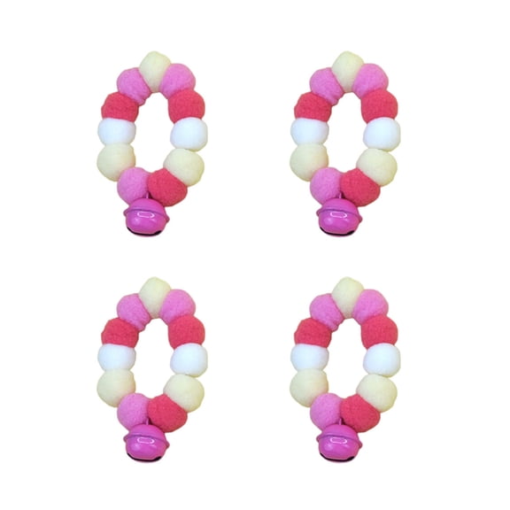 4pcs Festival Plush Pet Collars with Pompoms Bells Charm Colorful Furry Birthday Collar for Cats and Dogs