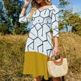 thumbnail image 4 of Blue Geometric Pattern Gold Base Womens Summer Dress Tie Back A Line Flare Dress, 4 of 9