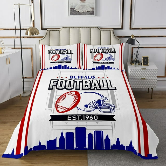 Erosebridal Rugby Coverlet Set King for Boys,Stripes Sport Bedding Set,Football Gaming Decor,3-Piece