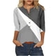 thumbnail image 1 of Tops de Algodón para las Mujeres Impreso Botón 3/4 Manga Suelta Tee, Suave Casual 3/4 Manga Superior, 1 of 4