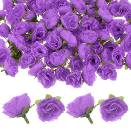 Uxcell 50 Pack Artificial Roses Heads 1.2'' Small Silk Faux Rose Head for Wedding Bouquet Party Decorations Dark Purple