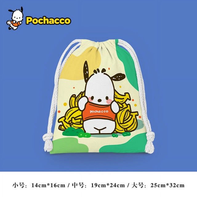 Cute Pochacco Bundle Pocket Sanrio Cartoon Print Drawstring Storage Bag Ladies Girls Portable Folding Bag Drawstring Bag Gift