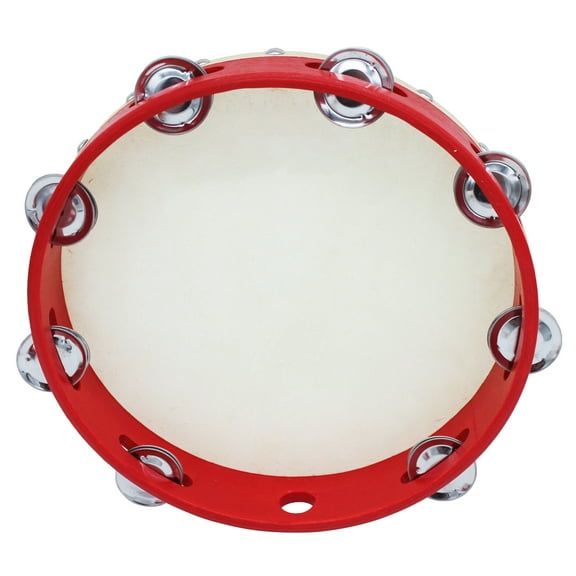 Aibecy Single Row Tambourine 10 Inch with 8pcs Metal Cymbals Jingles Sheepskin Drum Skin Wooden for Adults Kids Dancing Singing Entertainment Party Music Instrument