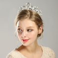 thumbnail image 3 of Corona de tiara para mujer, tiara de boda para novia, corona de desfile de graduación para niñas, diadema de princesa de cristal, accesorios para el cabello de novia, plata JM, 3 of 5