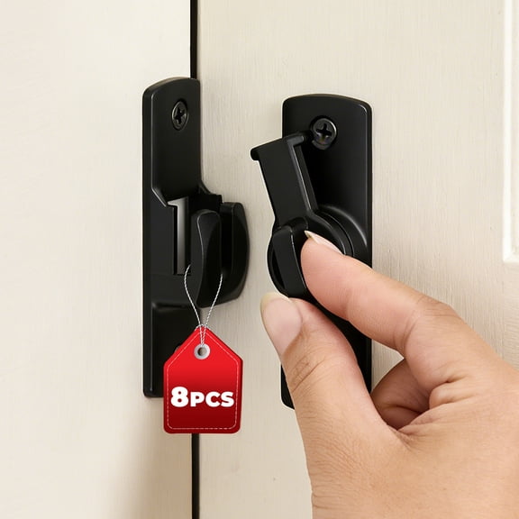 8-Pack 180/90 Degree Barn Door Lock, Security Sliding Latch – Privacy Lock for Cabinet, Bathroom & Garden (Black)