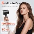 thumbnail image 2 of Hair Dryer 160000 RPM Ionic Fast Drying Professional Lightweight with Diffuser Magnetic Nozzle 4 Temperatures 2 Speeds Low Noise Travel Black, 2 of 6