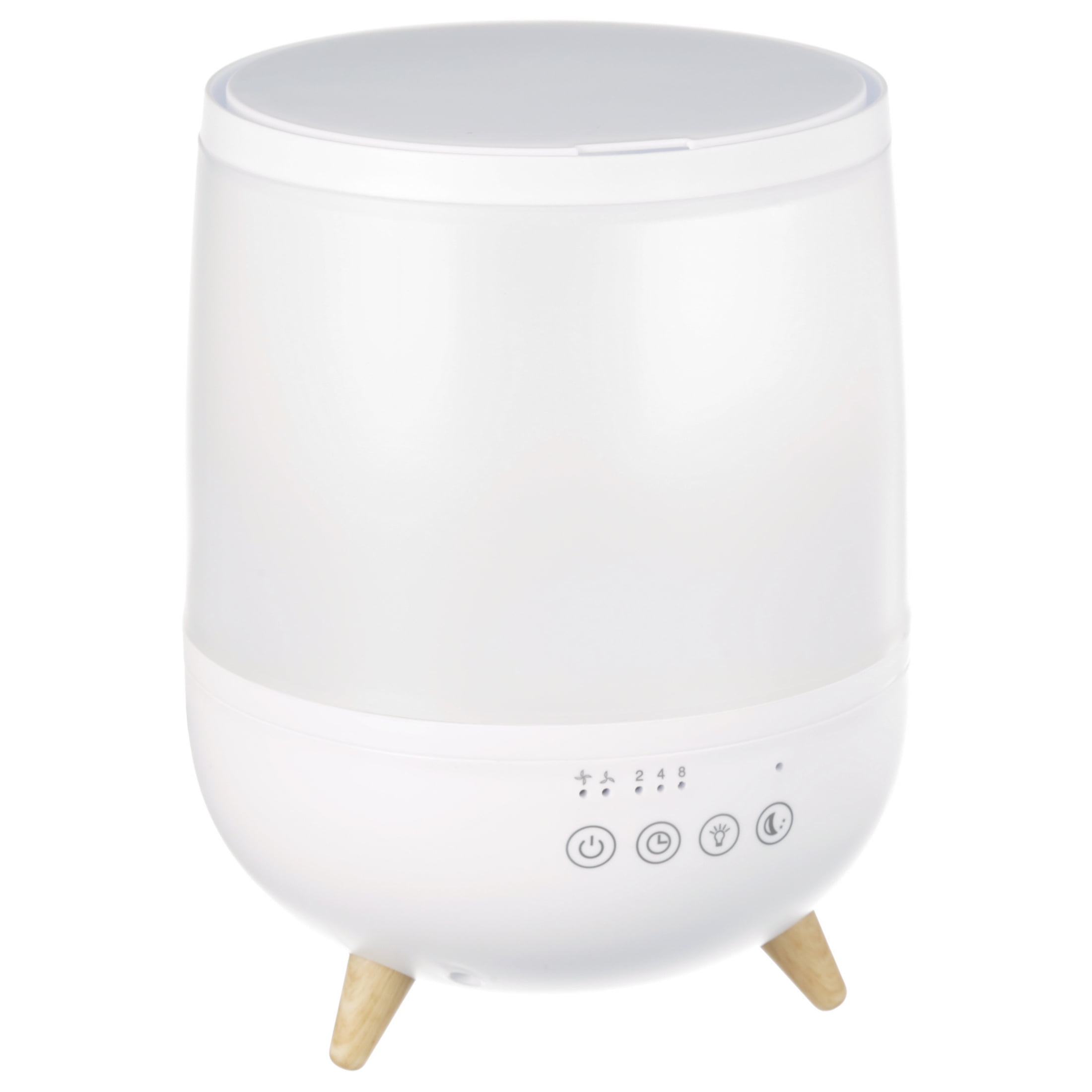 Equate Ultrasonic Humidifier, Diffuser, Cool Mist, Visible Mist, Filter-Free, 0.5 Gallon, White and wooden