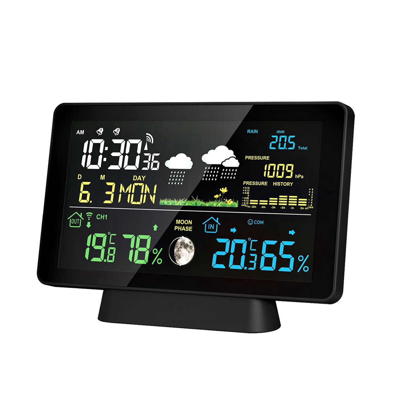 wireless rain gauge Wireless Wireless Weather Station 8-in-1 Indoor/Outdoor Thermometer Temperature Humidity Time Date Radio Signal Air Pressure Moon Phase Display Rain Gauge Digital Weather Forecast