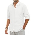thumbnail image 4 of GENTS BLISS Men Linen Shirts Long Sleeve Button Down Shirts for Men Roll-up Solid Shirts with Pocket, 4 of 14