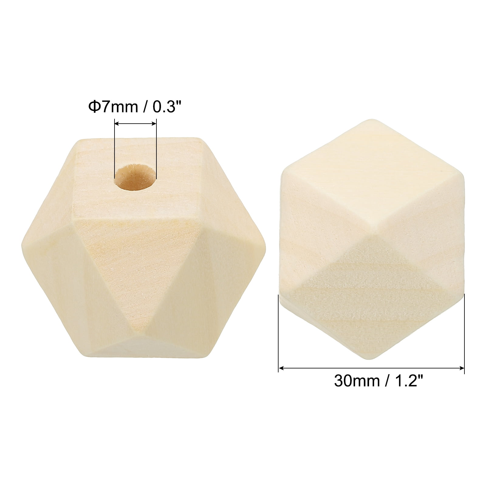 Uxcell 30mm Natural Wood Beads, 40 Pack Unfinished Wooden Beads Geometric Hexagon Loose Beads Spacer Beads