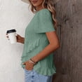 thumbnail image 6 of DeHolifer Womens T-Shirts Solid Color Short Sleeve Eyelet Tops Summer Casual Bouses Dressy with Ruffle Green S, 6 of 7