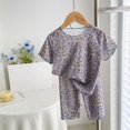 thumbnail image 2 of Odeerbi 1-12 Years Toddler Girls Ice Silk Pajamas Summer Short Sleeve Tops Capris Set Loungewear Floral Sleepwear Two-piece Pajama Sets Toddler Girls Clothes, 2 of 6