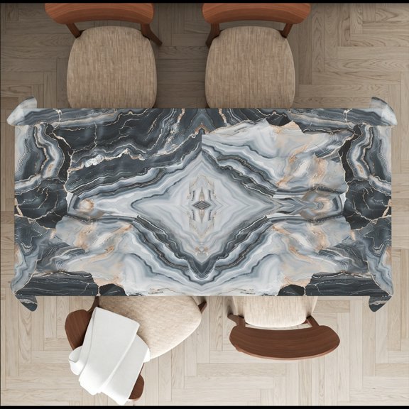 Black Gray Gold Marbled 2D Printed Tablecloth, 35x55/55x55/55x70/60x86/60x94/60x102 inch, Luxury Watercolor Swirl Agate Table Cover for Kitchen, Patio & Party Decor