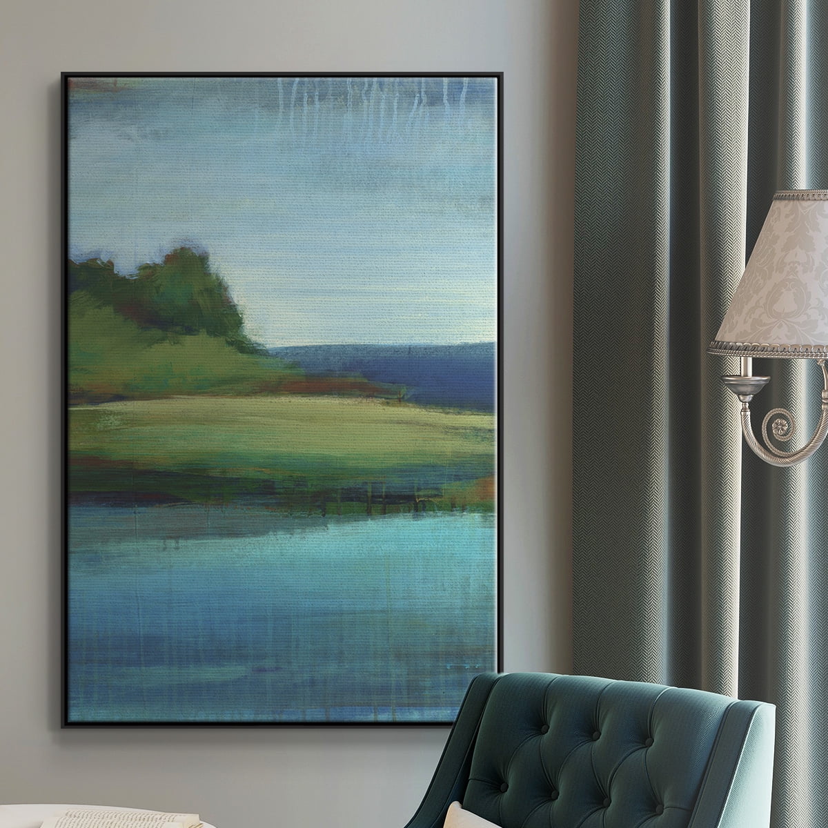 Silent Lakeside I Framed Premium Gallery Wrapped Canvas - Ready to Hang - 17 x 25 - Black Floating Frame
