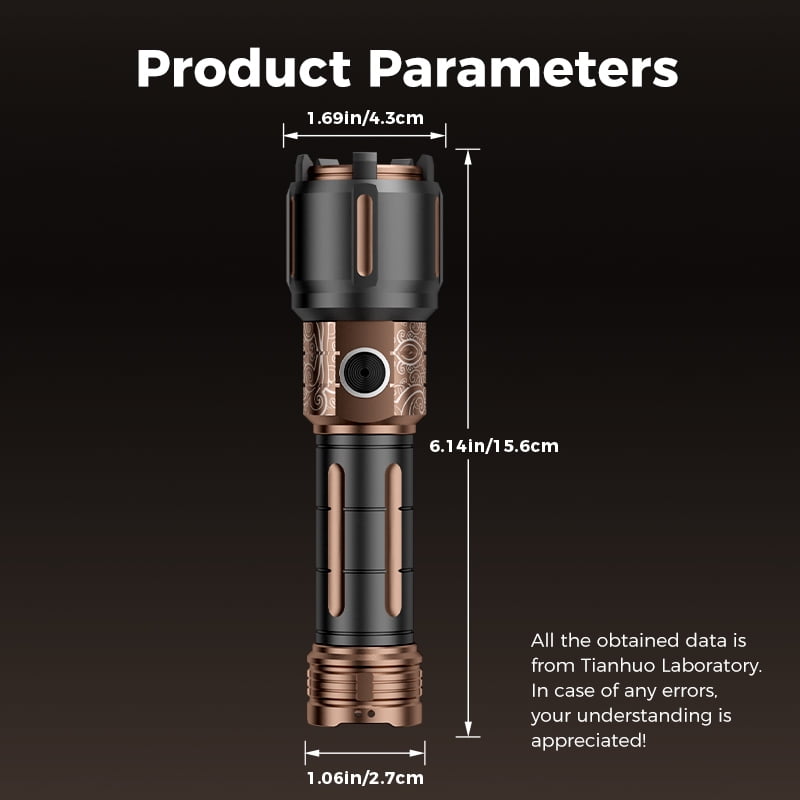 SKYFIRE New Model Flashlight - High Brightness - Rechargeable - Outdoor Flashlight - Extremely Bright, with six modes, equipped with a focusing lens, suitable for camping and outdoor activities