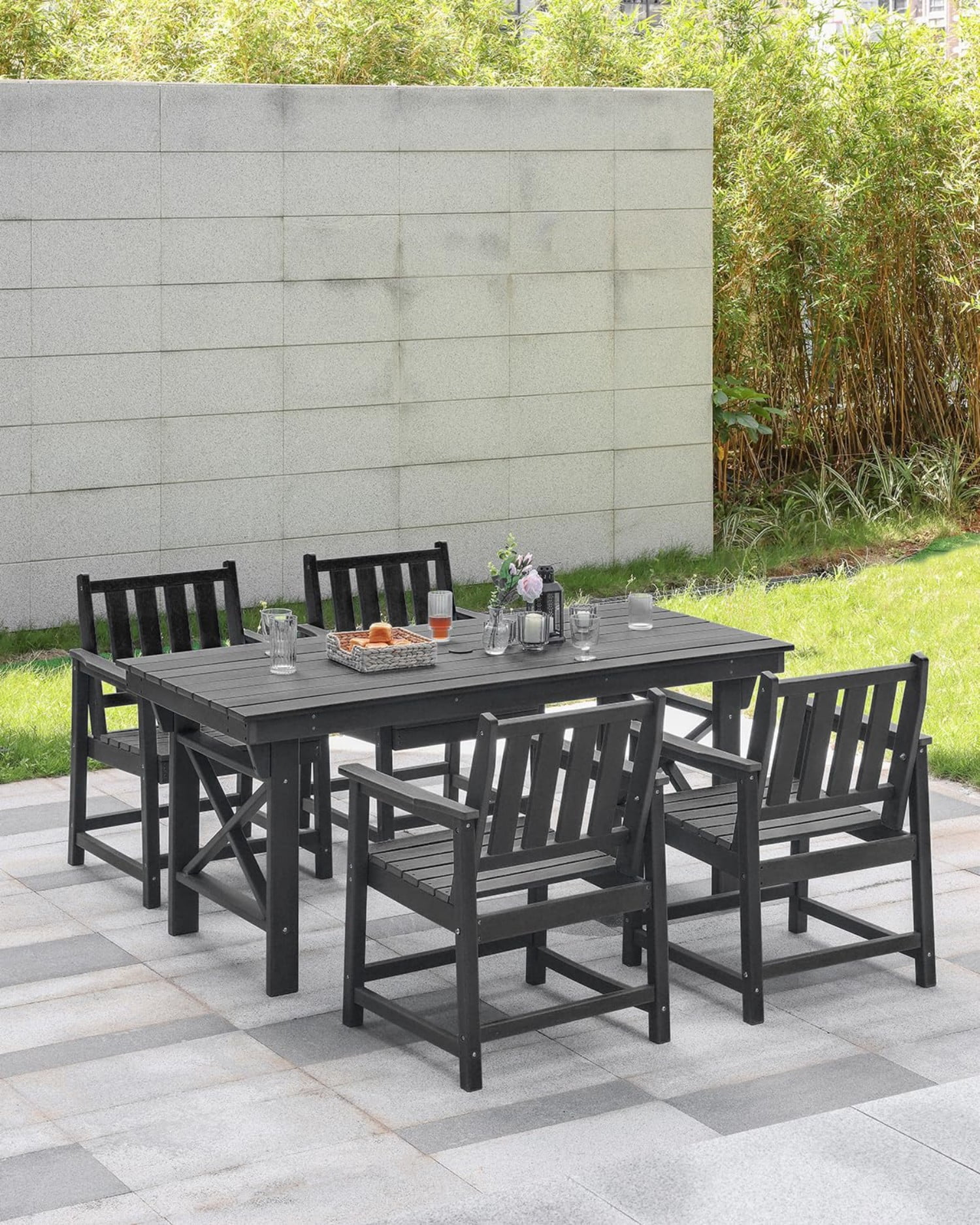 HDPE Dining Chair Set of 4, All Weather Outdoor Dining Chairs with Ergonomic Backrest, Heavy Duty Patio Chairs for Backyard, Garden, Poolside, Deck, Obsidian