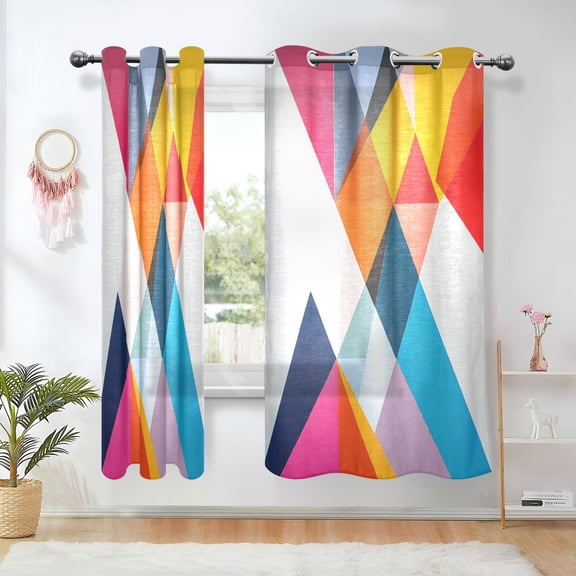 Yayeee Window Curtains Light Filtering 63"x42" Grommet Panel Pair Home Living Room Decor, Colorful Triangles