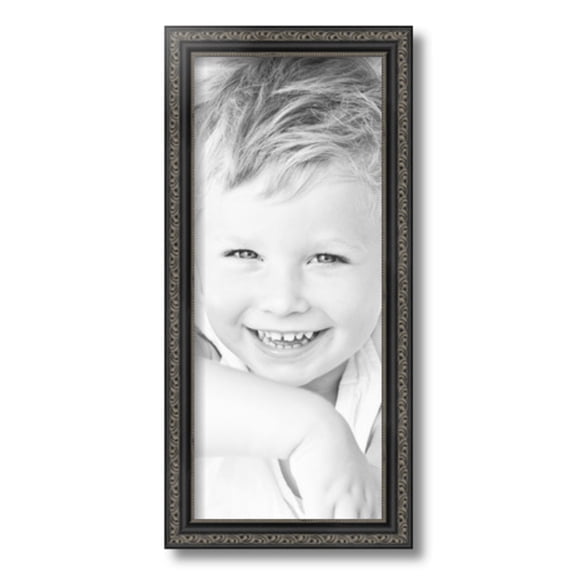 ArtToFrames 8" x 19" Antique Black Picture Frame, 8x19 inch Black Wood Poster Frame (WOM-5106)