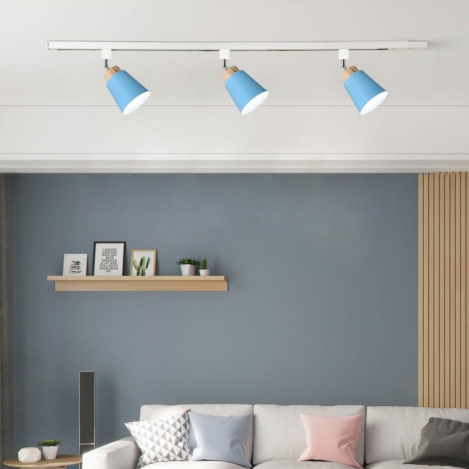 KAYYELAMP 3Pcs Macaron Blue Juno System Adjustable Titl Angle Track Lighting E26 Base Modern Design for Farmhouse Kitchen Sink Gallery Loft(No Bulb, Track)