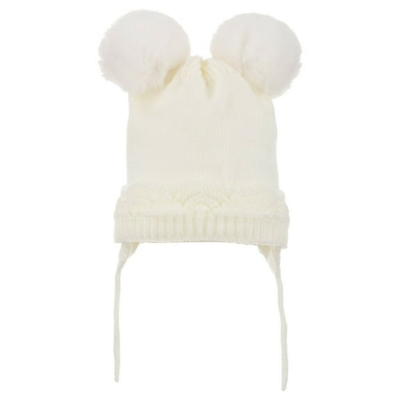 Wear Sierra Infant & Toddler Girls’ Knitted Winter Beanie Hat with Pompom Ears, Cream, 0–18 Months