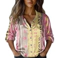 thumbnail image 2 of Endives Women's Long Sleeve Shirt Retro Floral Printed Shirt Satin Button Dwon Shirt Vacation Womens Blouse Spring Outfit Pink, 2 of 7