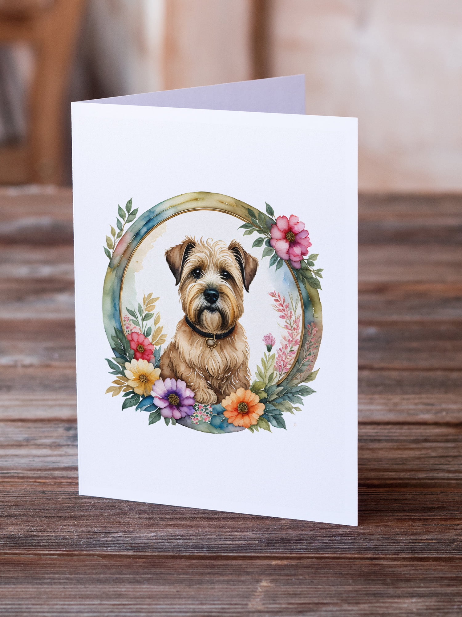 Wheaten Terrier and Flowers Greeting Cards and Envelopes Pack of 8 7 in x 5 in