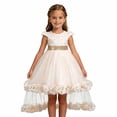 thumbnail image 5 of ZHOGXU Kids Girls Sparkly Short Sleeve O Neck Lace Wedding Dress Puffy Formal Gown With Bow Birthday Party Outfit, 5 of 9