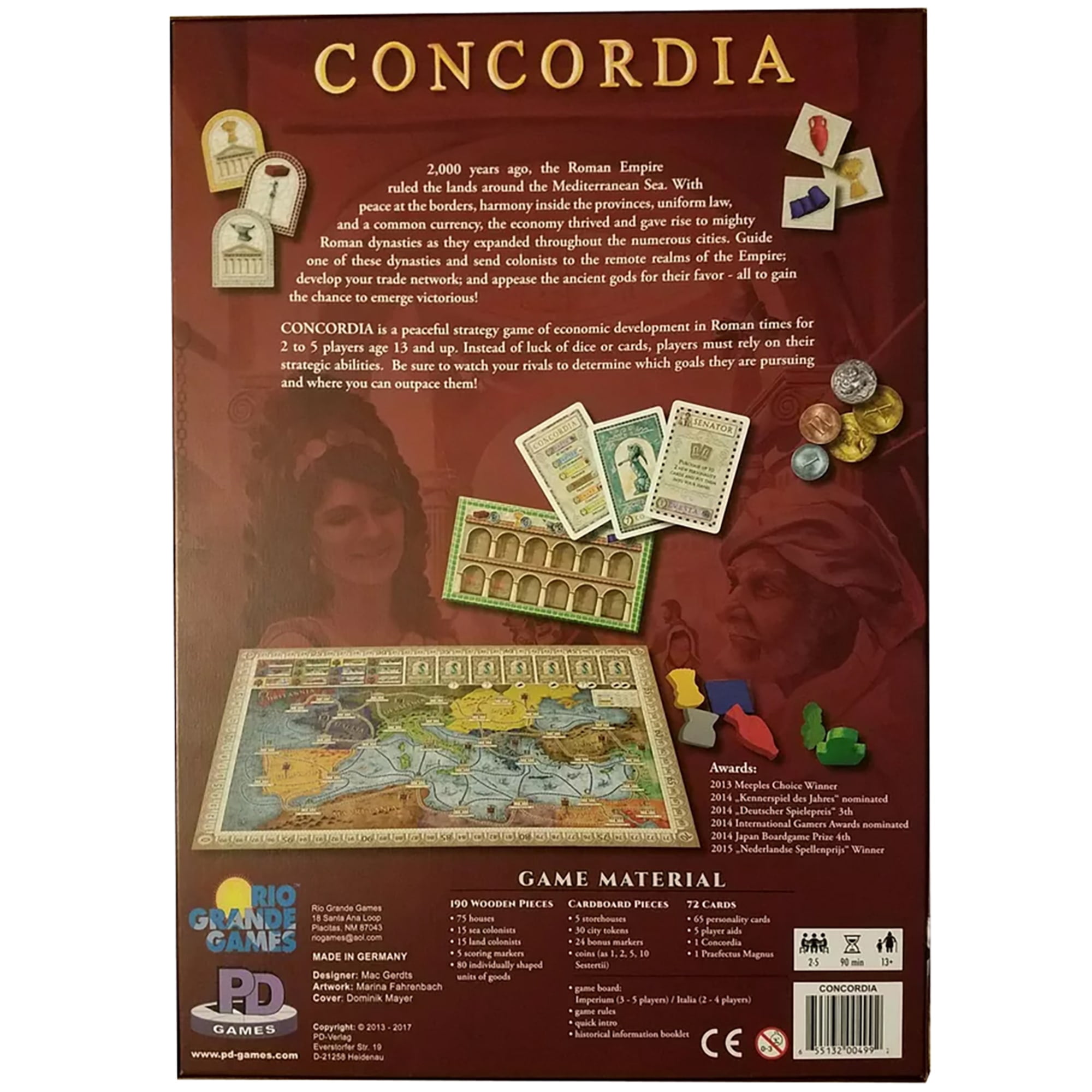 Rio Grande Games: Concordia - Historical Strategy Board Game, Build A Roman Dynasty, Fun Personality Cards, Peaceful Gameplay, Ages 12+, 2-5 Players