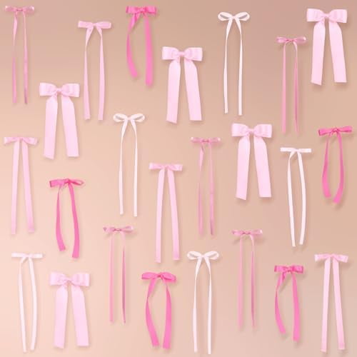 40Pcs Pink Bow Wall Decor, DIY Bow Photo Backdrop, Ribbon Bows Garland, Pink Bows Party Decor for Women Girls Birthday, Baby Shower, Bachelorette Wedding Party, Room Bedroom Decor