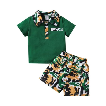 

Vedolay Baby Boy S Clothing Toddler Baby Boy Outfits Short Sleeve Print T-Shirt Top with Solid Shorts Summer Clothes Set(Green 6-12 Months)