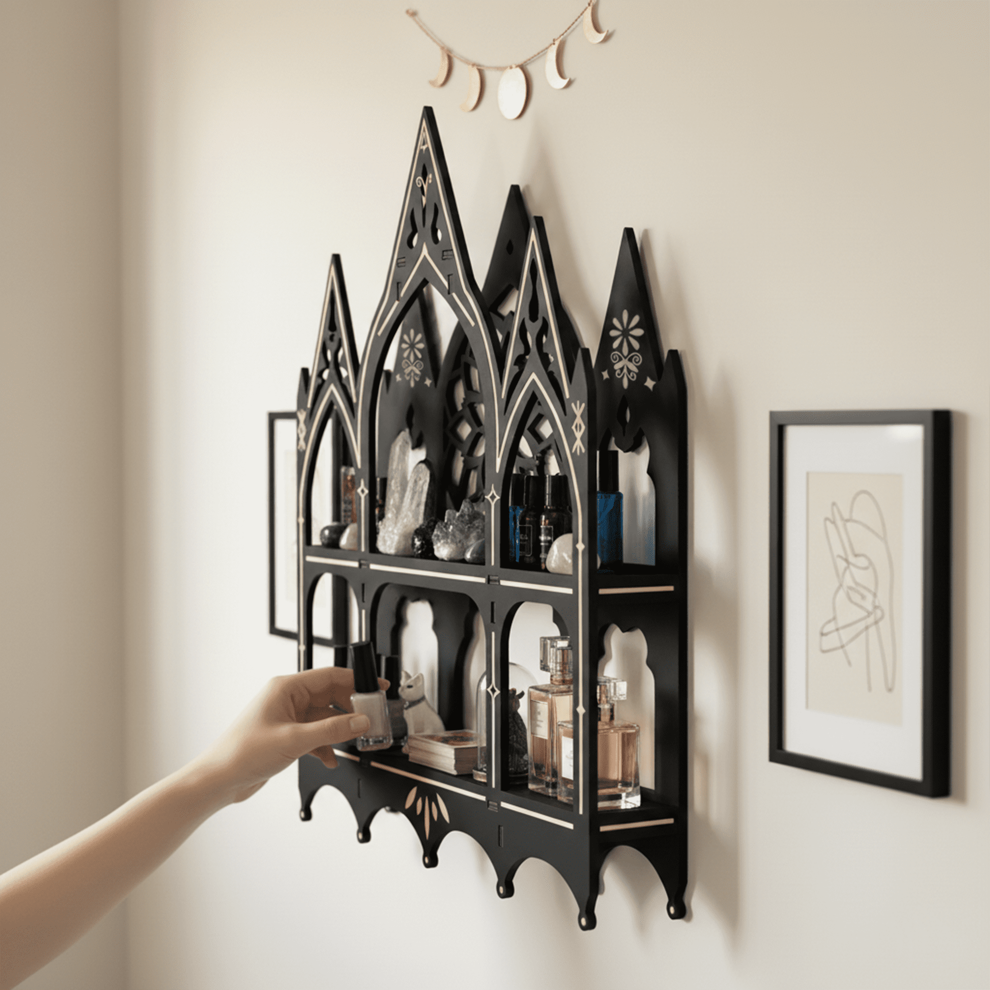 FNYDOX Gothic Trinket Shelf, Vintage Wall Shelf for Bedroom, Black Floating Shelves Gothic Witchy Home Decor Aesthetic Wall Goth Room Decor Decorative Crystal Display Shelves Vintage Gift