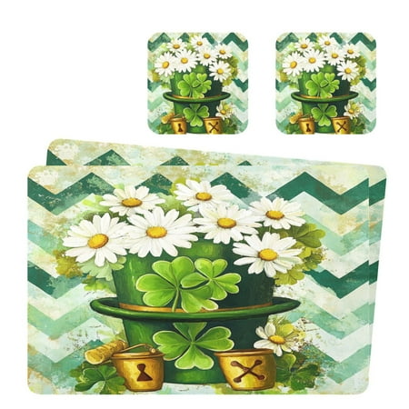 

Wobogo St Patricks Daisies Hat Placemats Coasters Set of 2 Heat-resistant Non-slip Easy to Clean Square Dinner Plate Mat