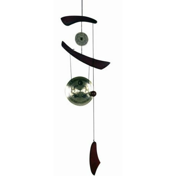 Asian Home Medium Brass Zen Art Feng Shui Gong Wind Chime