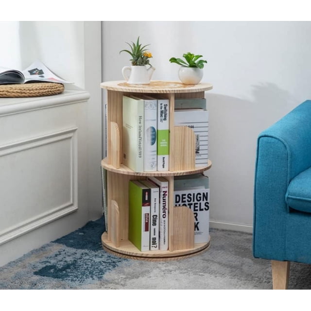 Wooden Rotating Bookshelf Display Floor Standing Bookcase Storage Rack for Kids&Adults Multi-Functional Bookshelf Organizer