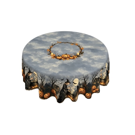 StlyGar 60In Black Flower Round Tablecloth Water Resistant SpillProof Table Cloth