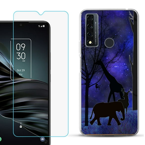 Slim-Fit Fashion Phone Case for TCL 20 XE, with Tempered Glass Screen Protector, by OneToughShield ® - Midnight Safari