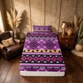 thumbnail image 4 of Manfei Southwestern Aztec Twin Sheets, , Purple Black Bedding, Black Reversible 3 Pieces1 Flat Sheet + 1 Fitted Sheet + 1 Pillowcase, 4 of 6